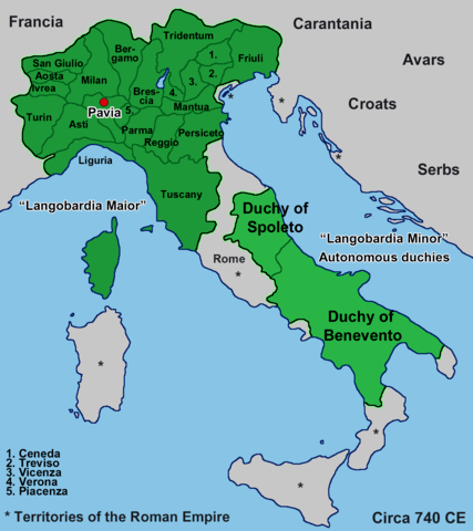 Langobardų karalystės Italijoje 740 metais